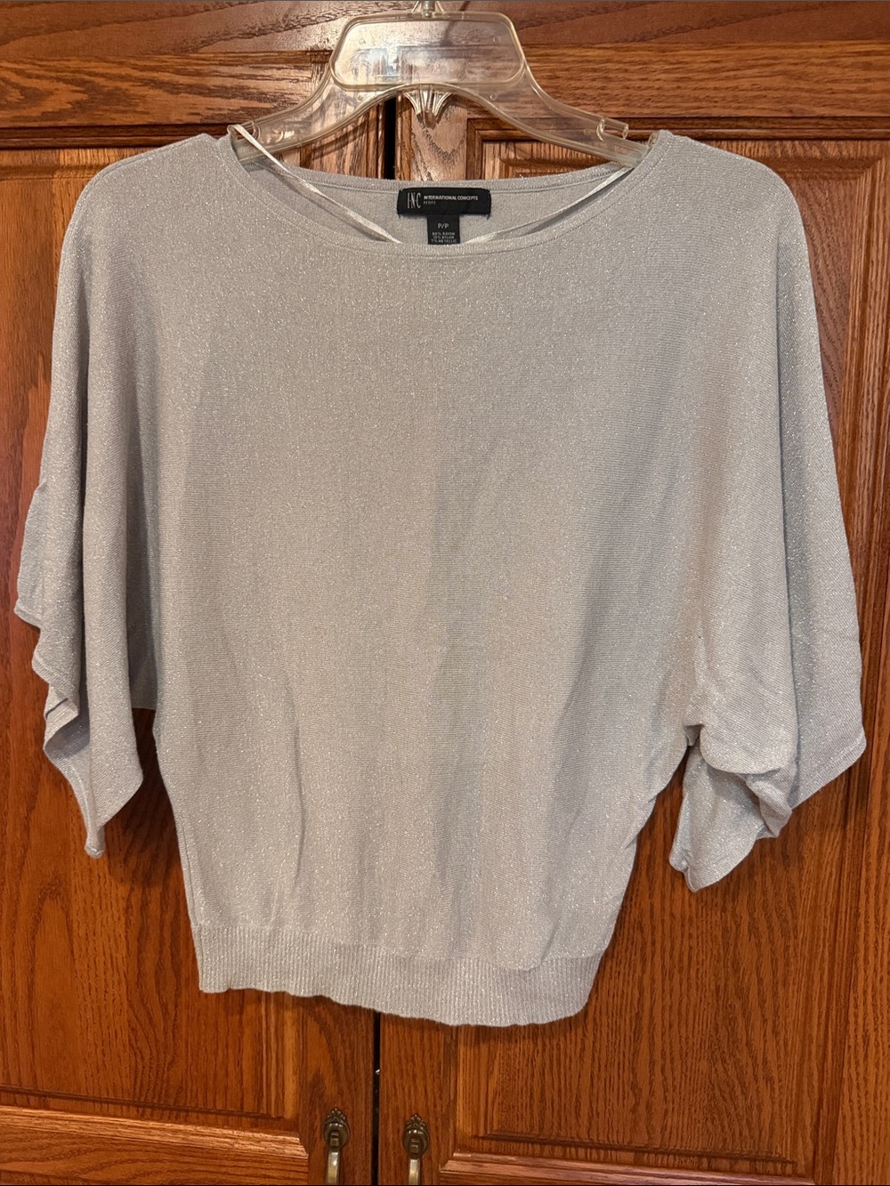 INC International Concepts Metallic Silver Knit Dolman Top * like New condition